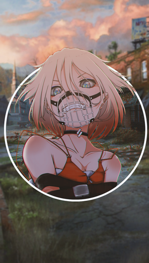 Anime girl with muzzle in circular frame
