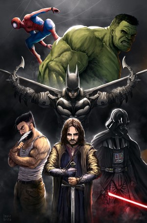 Spider-Man, Hulk, Batman, Aragorn, Wolverine, and Darth Vader
