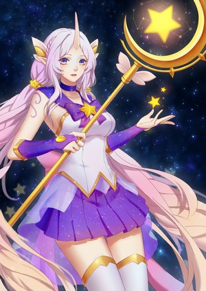 Soraka from League of Legends with a staff