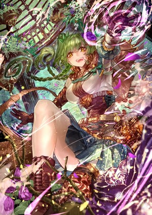 Anime girl with green hair casting magic