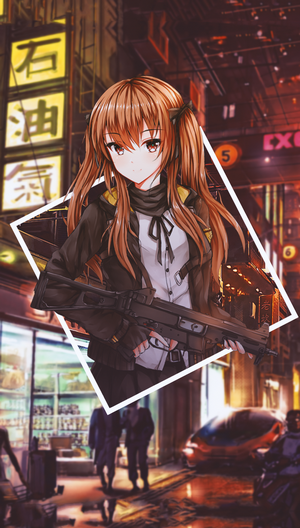 Anime girl with a gun in a city