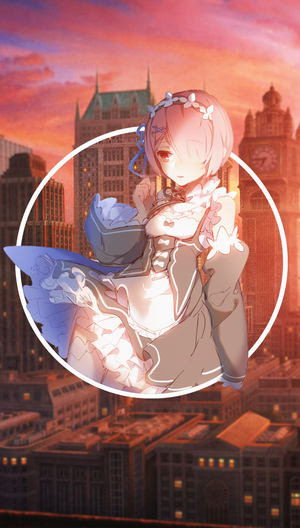 Ram from Re:Zero Kara Hajimeru Isekai Seikatsu in front of London skyline