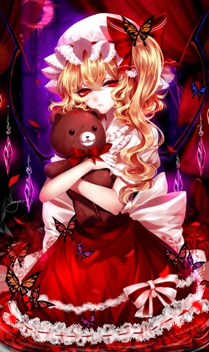 Flandre Scarlet from Touhou holding a teddy bear