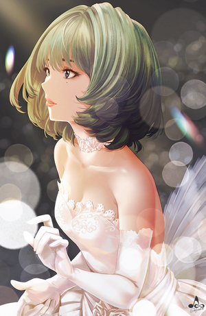 Takagaki Kaede in a white wedding dress