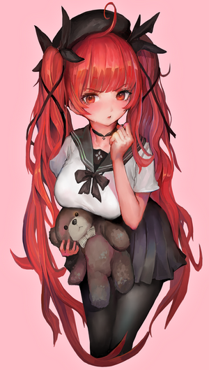 Honolulu from Azur Lane holding a teddy bear