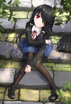 Tokisaki Kurumi from Date A Live sitting on stone steps