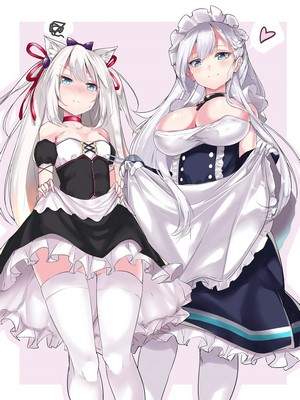 Belfast and Hammann in Elegant Maid Outfits Azur Lane