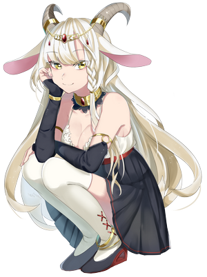 Anime girl with goat horns and blonde hair