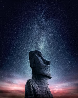 Moai statue on Easter Island under the Milky Way