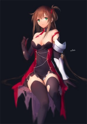 Anime girl with torn clothes and thigh-highs
