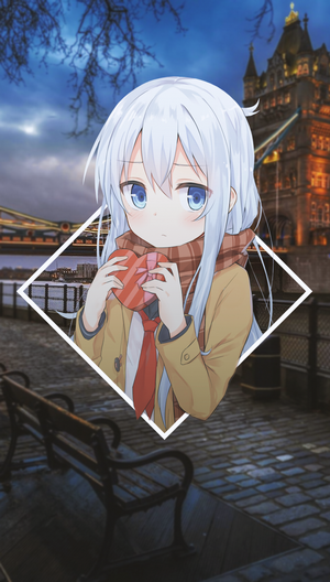 Anime girl with heart-shaped candy in London