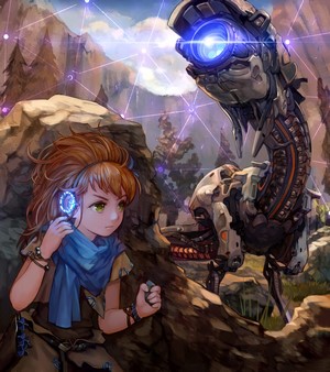 Aloy from Horizon Zero Dawn with a robot