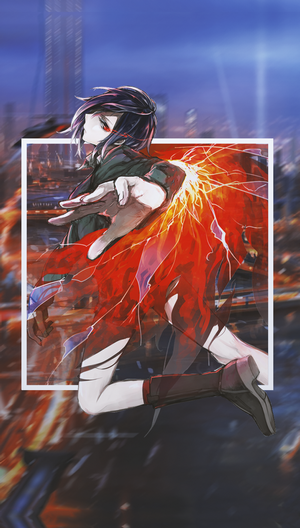Anime girl with red eyes and fiery wings