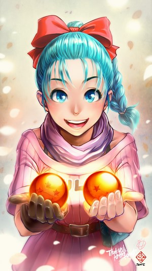 Bulma from Dragon Ball holding Dragon Balls