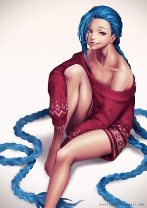 Jinx from League of Legends with blue hair