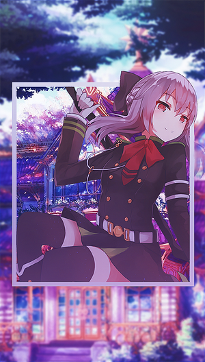 Anime girl in uniform with red bow