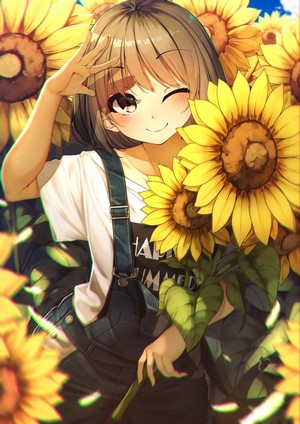 Anime girl with sunflowers