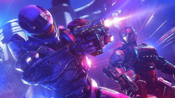 Soldiers in Halo armor with guns
