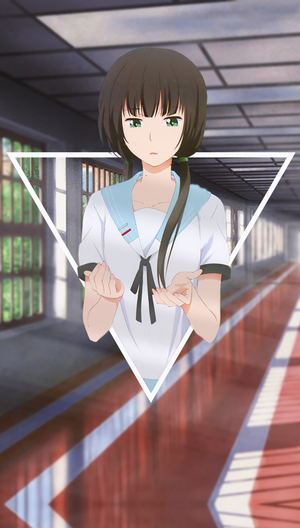 Anime girl in school uniform in hallway