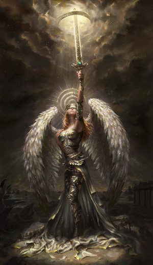 Archangel in Figure-Hugging Armor with Sword