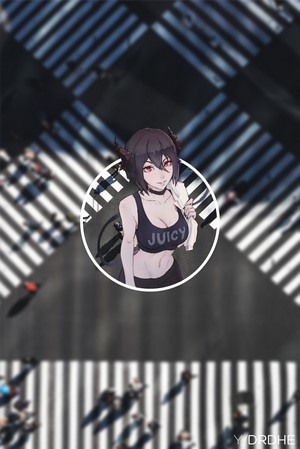 Anime girl with horns and 'Juicy' top