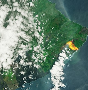 Aerial view of Kilauea volcano eruption in Hawaii