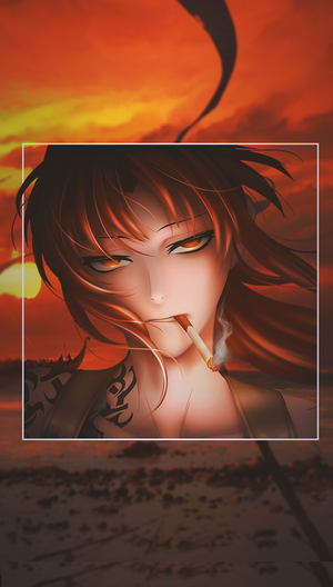 Revy from Black Lagoon smoking a cigarette at sunset