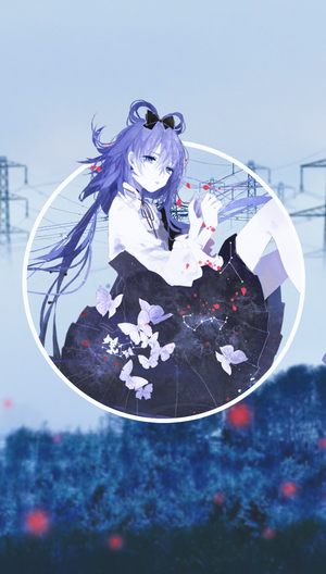 Anime girl with blue hair and butterflies
