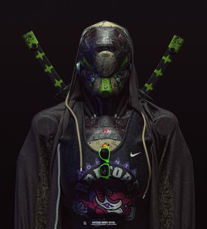 Futuristic Robot with Katanas and Nike Apparel