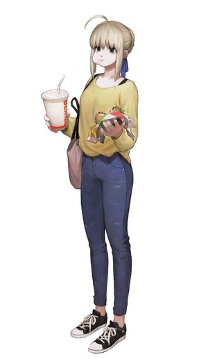 Saber from Fate/Stay Night eating fast food
