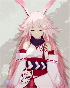 Anime girl with pink hair and bunny ears