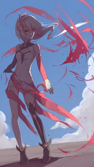 Fu Hua from Honkai Impact with red ribbons