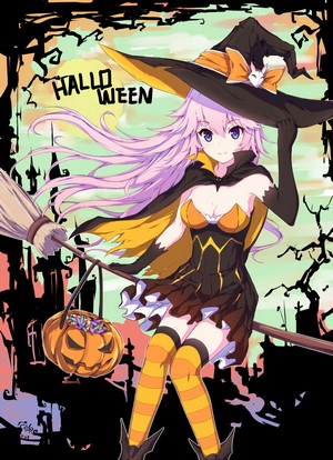 Anime Witch Girl with Broom and Pumpkin Basket