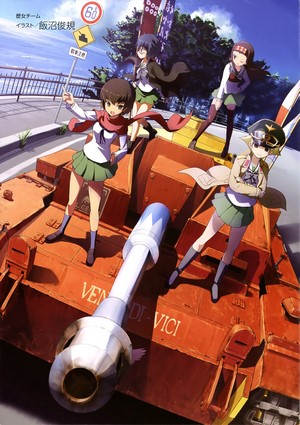 Girls und Panzer characters on a tank