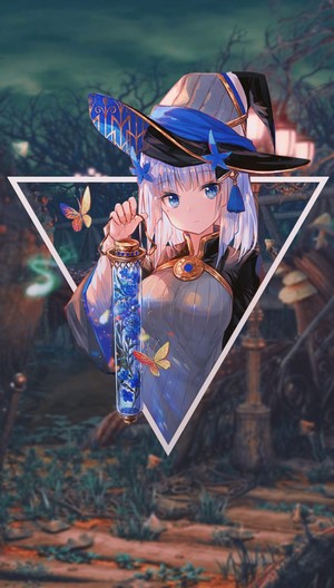 Anime girl in witch hat holding a lantern
