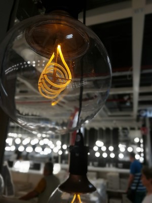 Close-up of a vintage Edison light bulb with filament