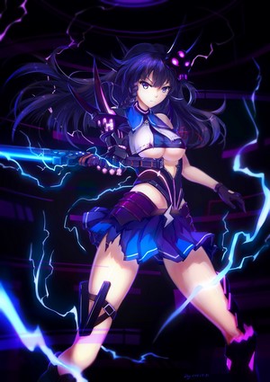 Mei from Honkai Impact with a lightning sword