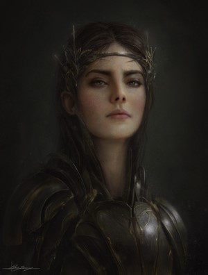 Fantasy woman in armor with a crown