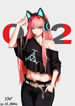 Zero Two from Darling in the FranXX with headphones