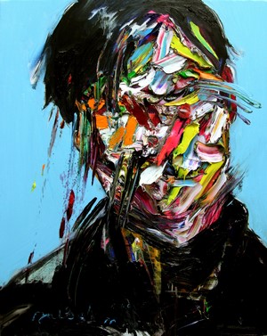 Abstract portrait painting of a man