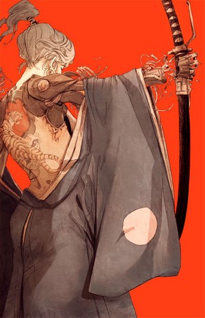 Samurai woman with cybernetics and katana