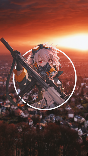 Anime girl with gas mask and rifle