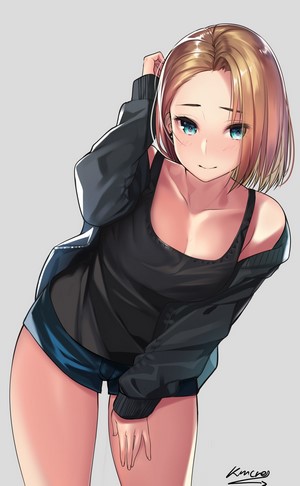 Anime girl with blonde short hair and blue eyes