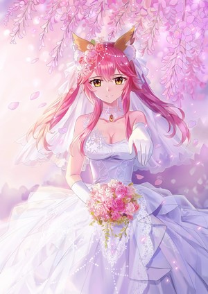 Tamamo no Mae from Fate/Grand Order in a wedding dress