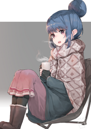Rin Shima from Yuru Camp drinking coffee