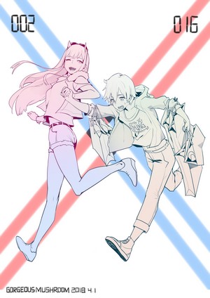 Zero Two and Hiro from Darling in the FranXX