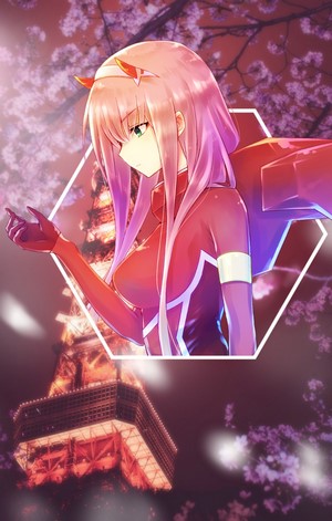 Zero Two from Darling in the FranXX with Tokyo Tower