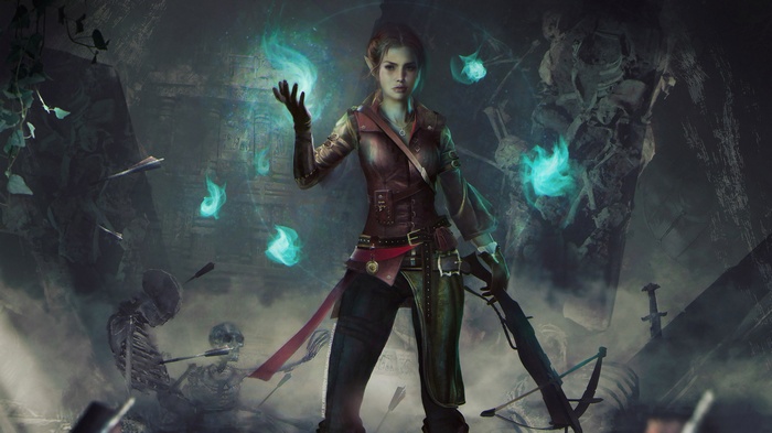 Elf Archer casting magic with skeletons in background