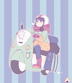 Rin Shima from Yuru Camp riding a scooter