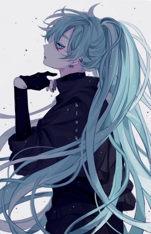 Hatsune Miku from Vocaloid with blue hair and black clothing